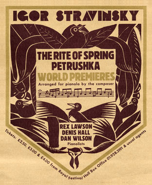 Een concertflyer van het Pianola Instituut, gebaseerd op het ontwerp van Stravinsky's pianolarollen